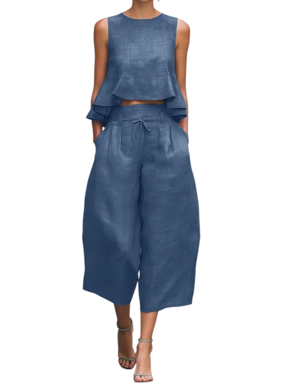 2pc Set Sleeveless Top Wide-Leg Pants Boho